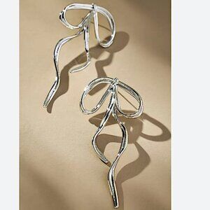 NEW ~ Anthropologie Silver Floppy Bow Earrings